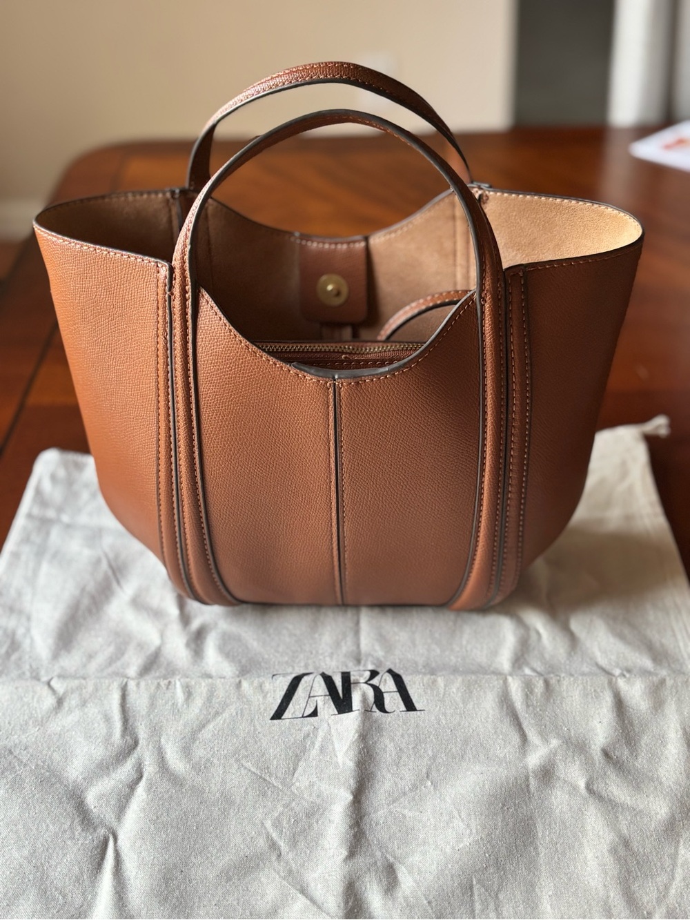 Preowned Zara Brown Leather-Effect Tote Bag